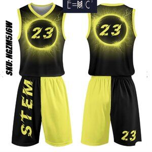E=M/C2 Adult Black Hole Yellow Basketball Sports Uniform Jersey & Shorts
